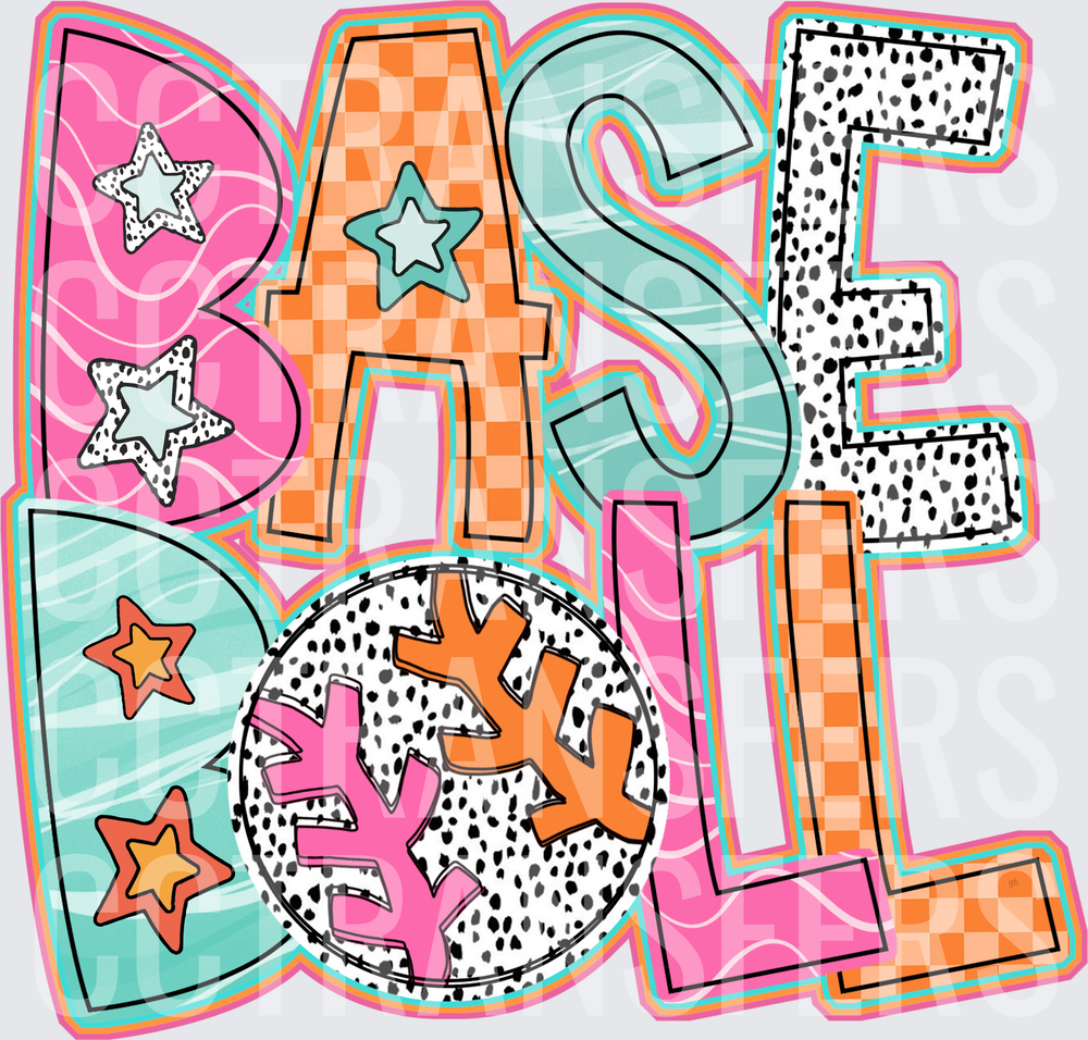 Retro Baseball Stacked Letters Dalmatian Print Stars (DTF)