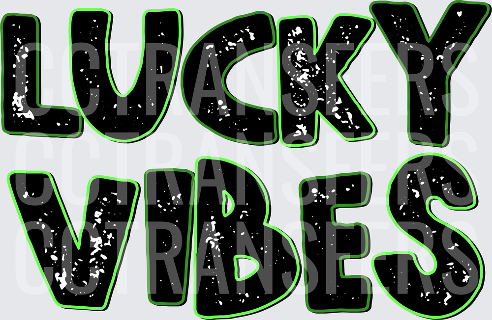 Lucky Vibes Bold Distressed Black Green Letter Design (DTF)