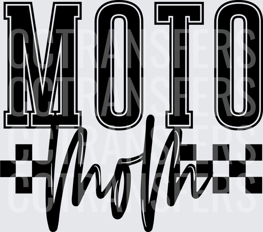 Moto Mom Varsity Checkered Racing Script (DTF)