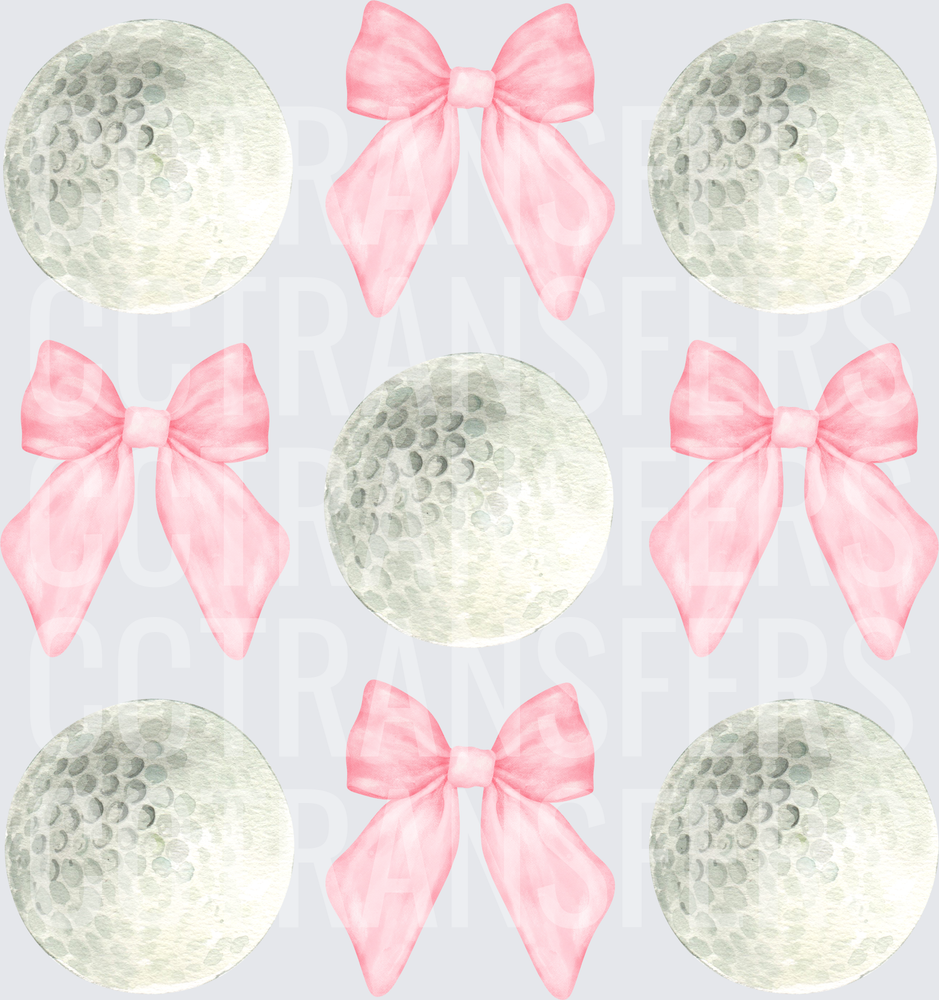 Watercolor Golf Balls and Pink Bows Pattern (DTF)