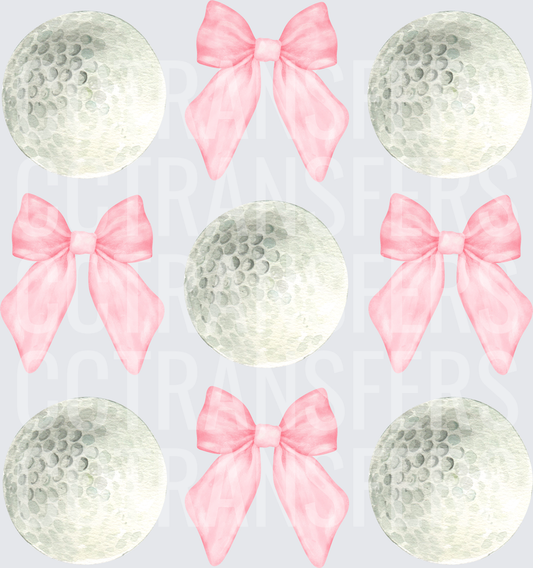 Watercolor Golf Balls and Pink Bows Pattern (DTF)