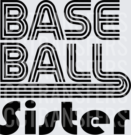 Retro Baseball Sister Bold Stripe Text Design (DTF)