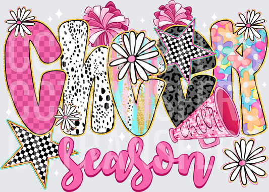 Cheer Season Mixed Pattern Letters Floral Pom Pom (DTF)