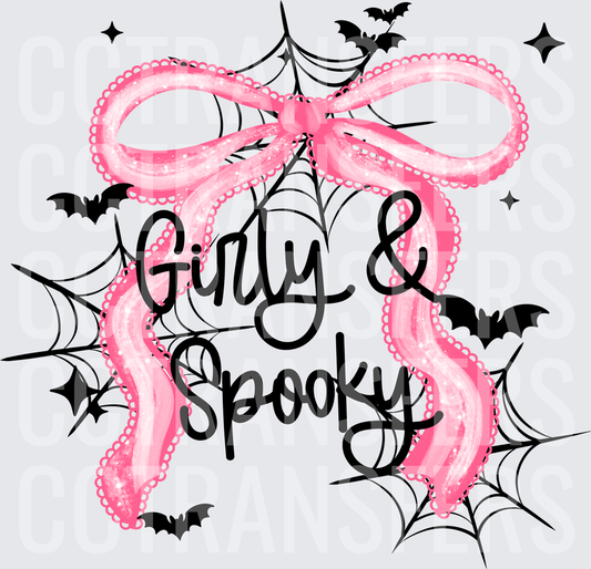 Girly & Spooky Pink Bow Bats Spiderwebs Halloween (DTF)