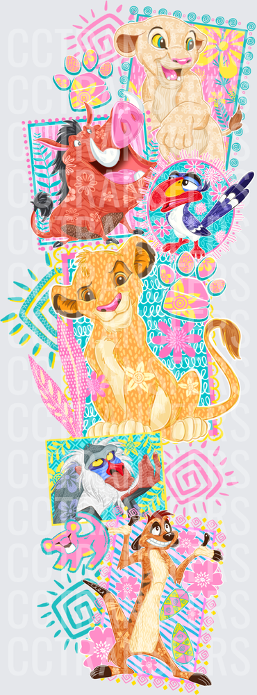 Colorful Safari Lion Cubs and Animal Friends Collage (DTF)