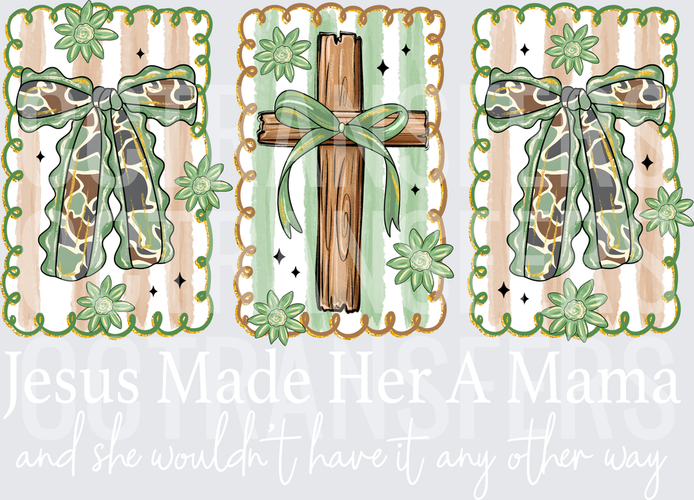 Camo Bow Wooden Cross Green Floral Trio Panel (DTF)