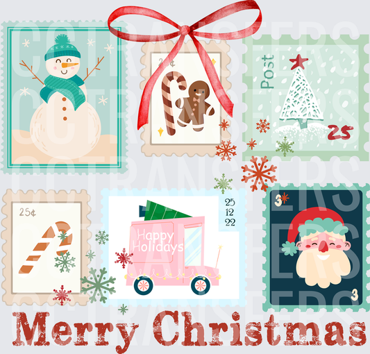 Merry Christmas Vintage Holiday Postage Stamps Collage (DTF)