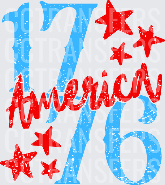 America 1776 Red White Blue Distressed Stars (DTF)