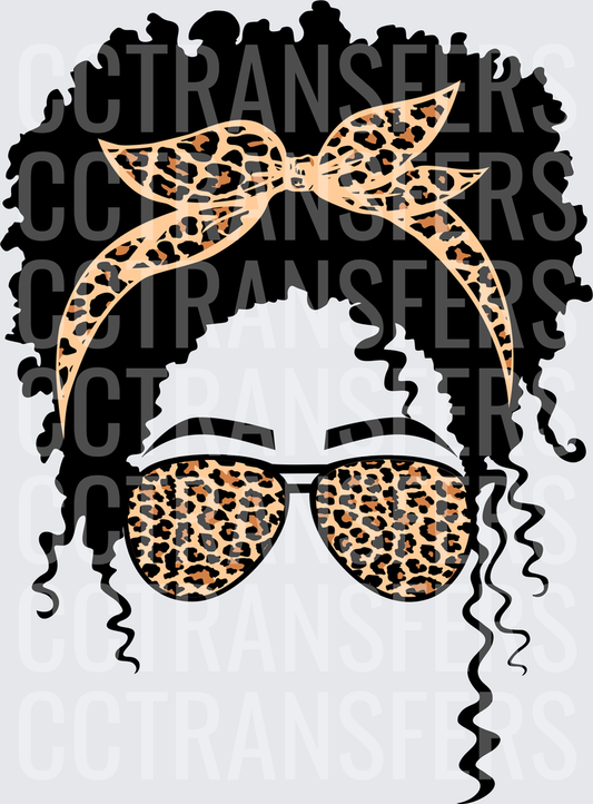 Curly Afro Woman Leopard Print Bandana Sunglasses (DTF)
