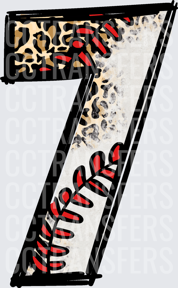Number 7 Baseball Stitch Leopard Print Design (DTF)