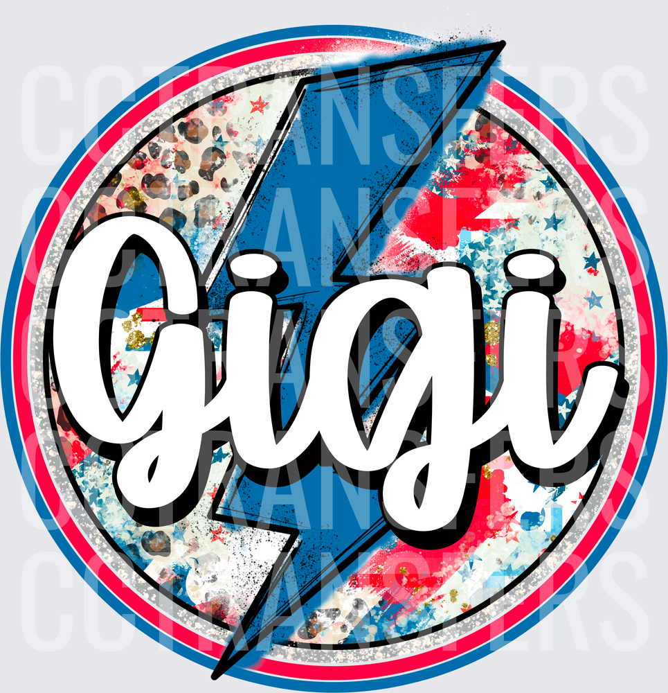 Gigi Patriotic Leopard Lightning Bolt Circle (DTF)
