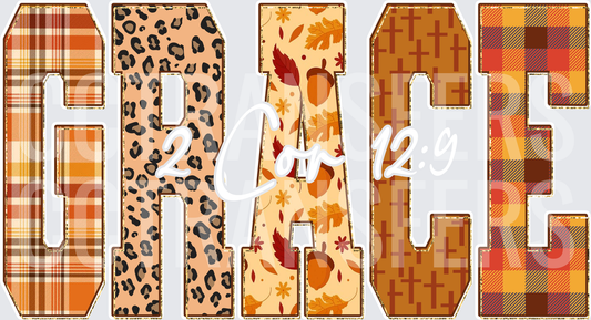 GRACE Fall Patchwork Leopard Plaid Cross Letters (DTF)