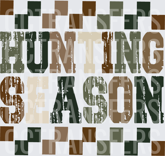 Hunting Season Distressed Camo Checkerboard Text (DTF)