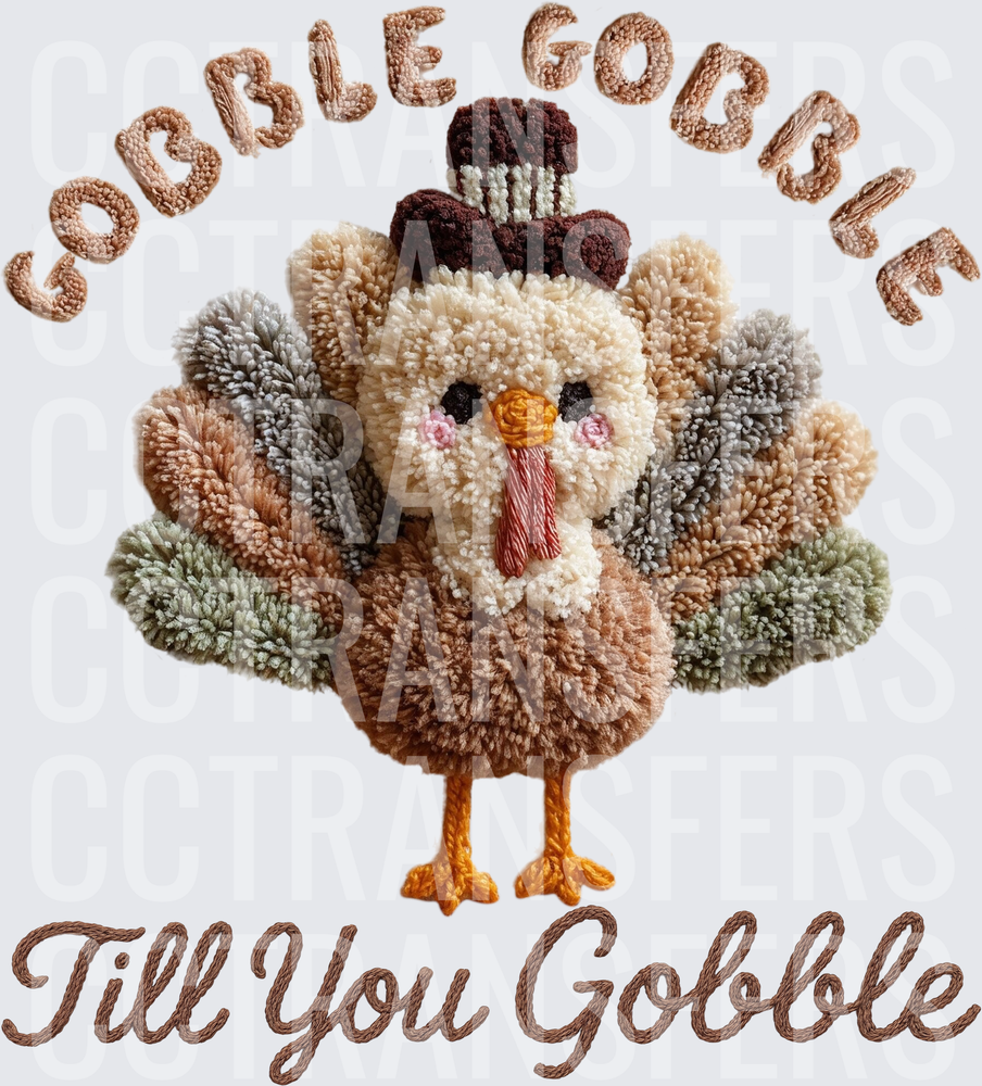 Gobble Gobble Till You Gobble Punch Needle Turkey (DTF)