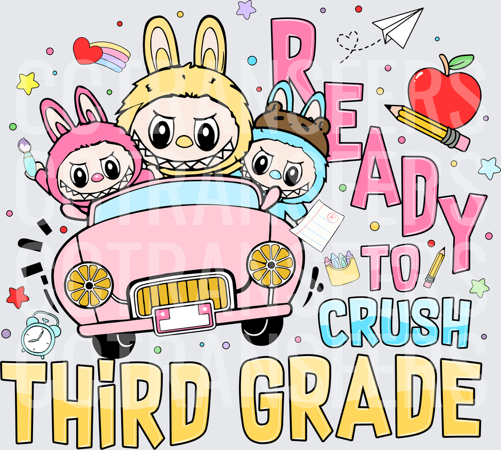 Ready To Crush Third Grade Kawaii Animal Kids Car (DTF)