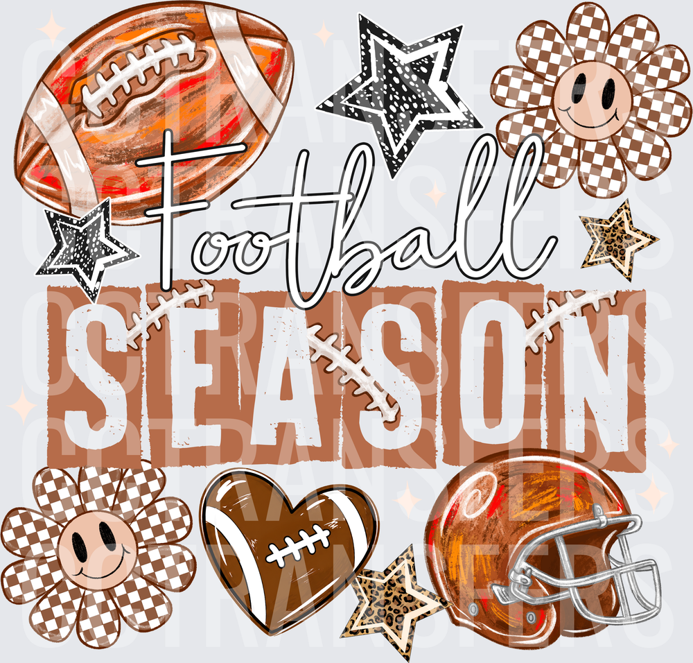 Football Season Boho Daisy Helmet Grunge Collage (DTF)