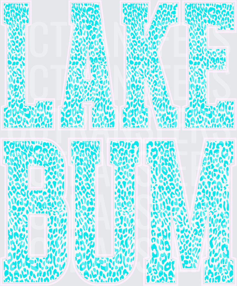 Lake Bum Turquoise Leopard Print Bold Letters (DTF)