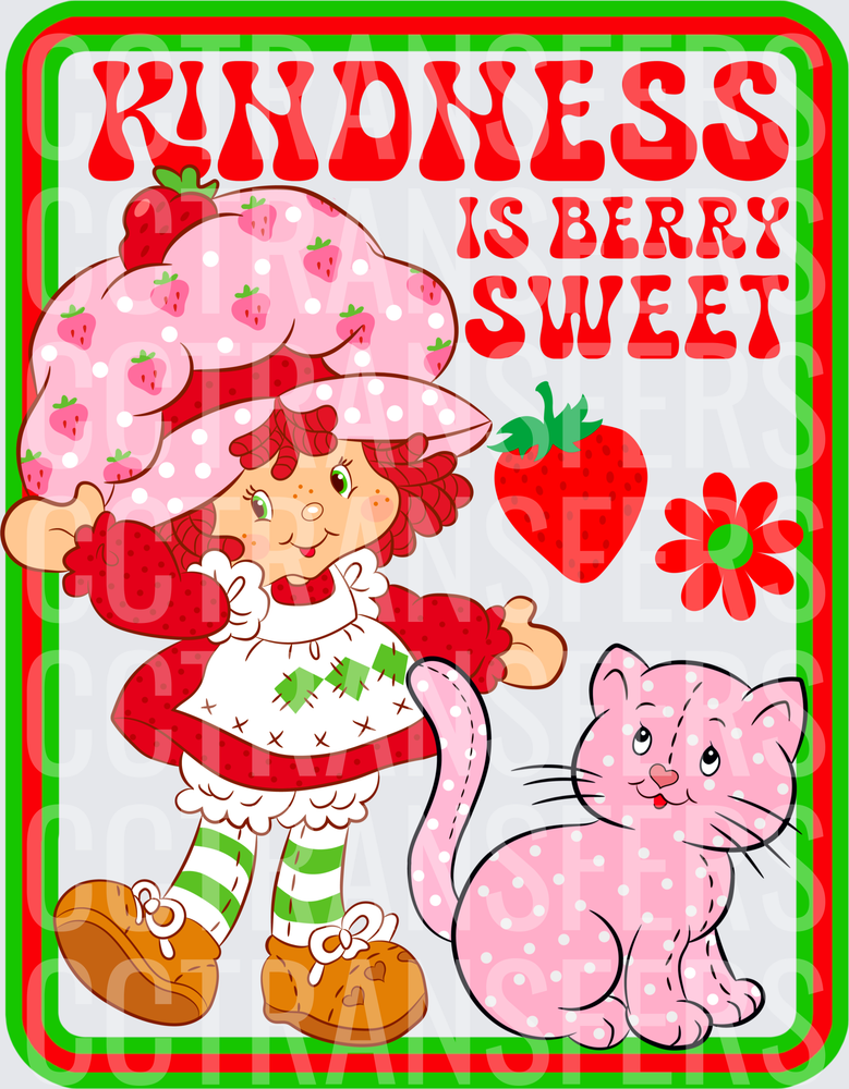 Kindness Is Berry Sweet Retro Girl With Pink Cat (DTF)