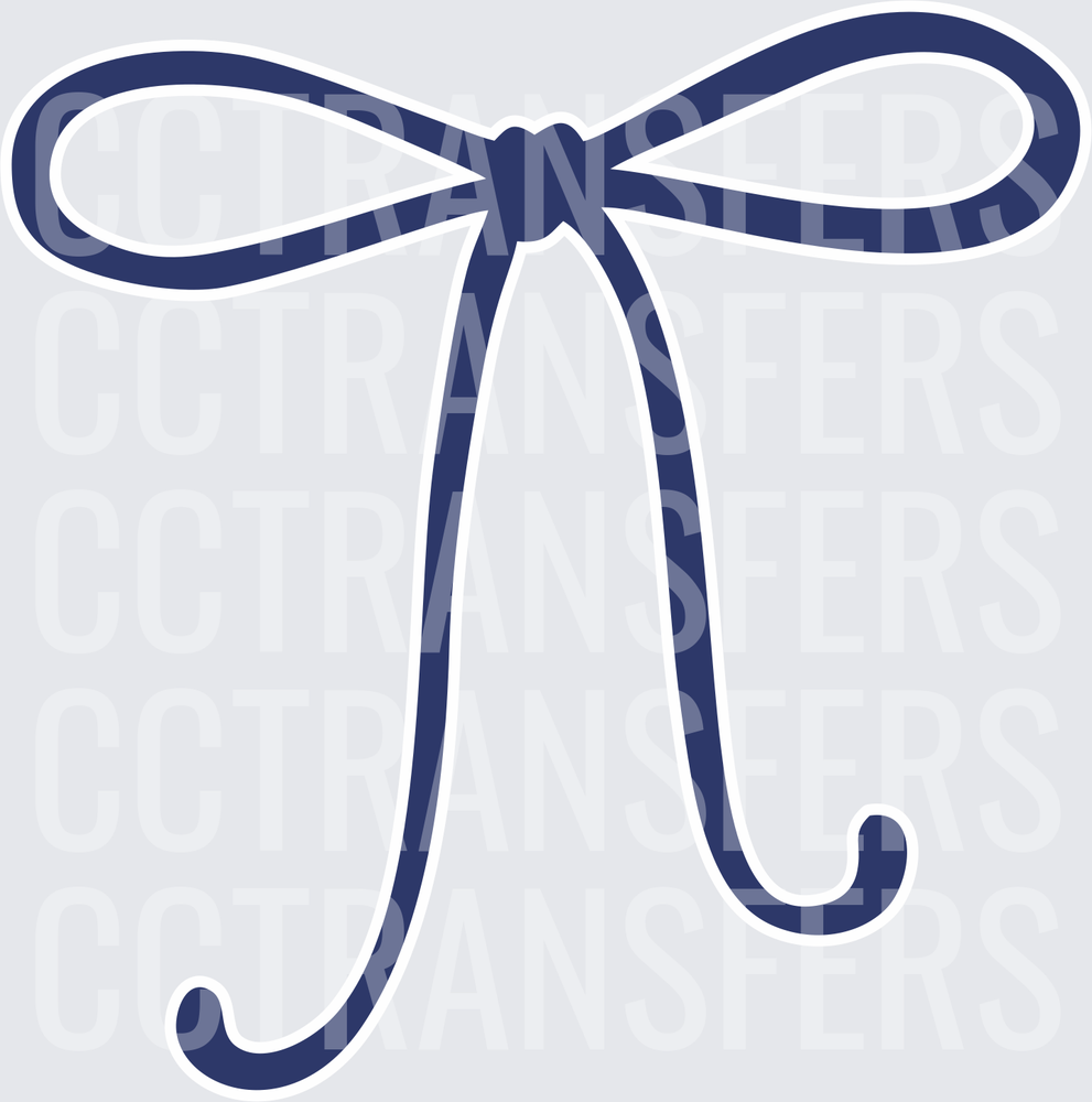 Navy Blue Ribbon Bow with Trailing Curled Ends (DTF)