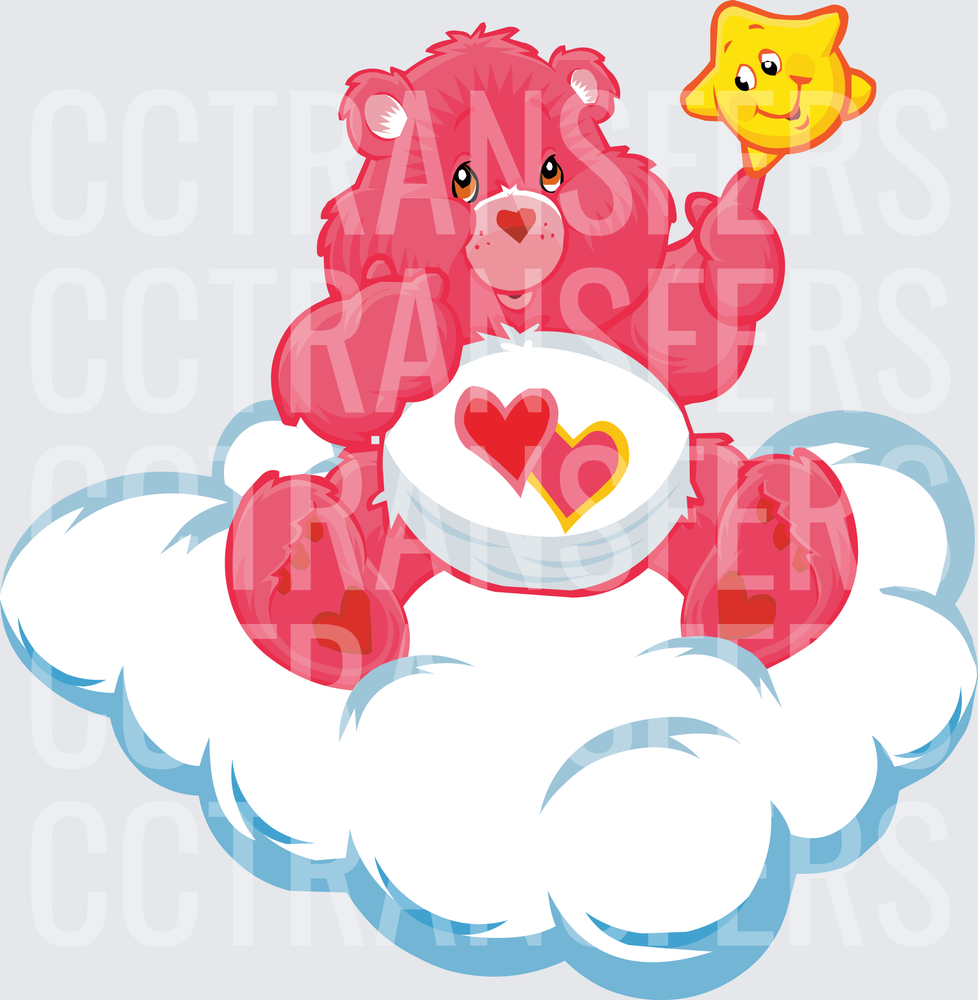 Pink Love Bear Sitting on Cloud with Star Wand (DTF)