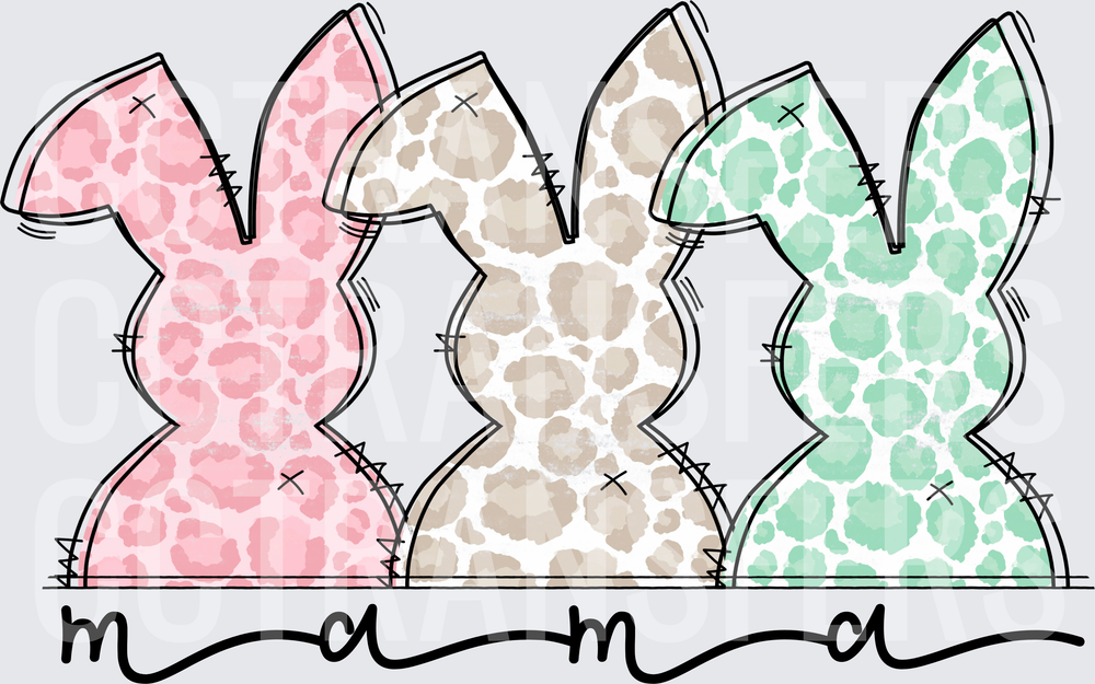 Mama Leopard Print Easter Bunny Trio (DTF)