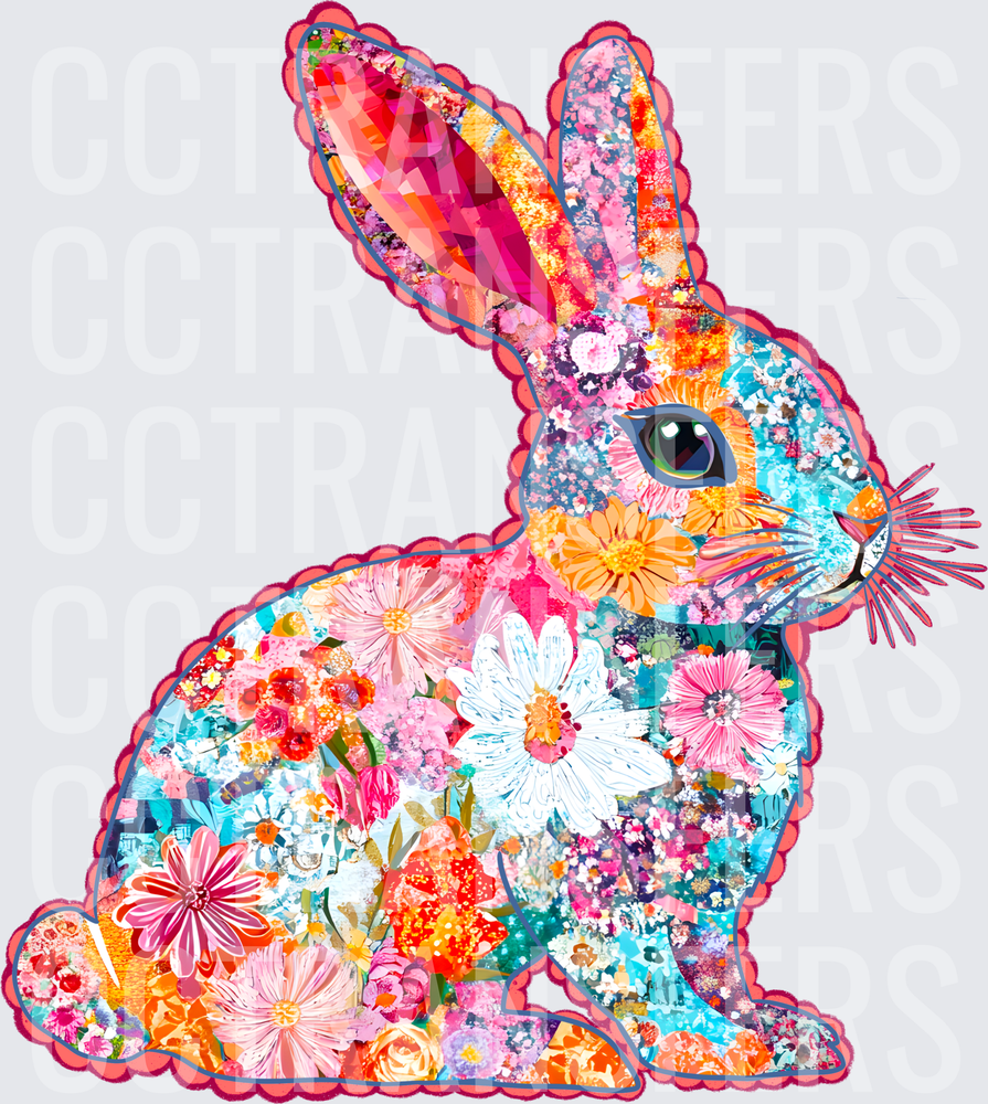Floral Collage Bunny Rabbit Colorful Patchwork Art (DTF)