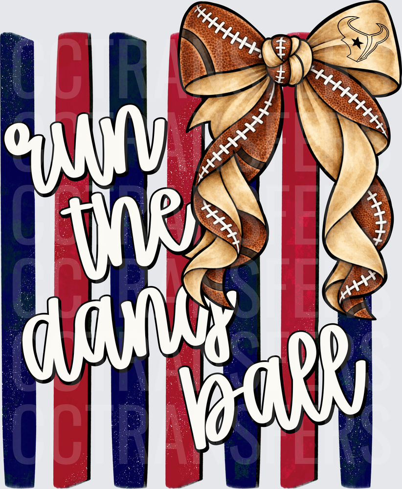 Run The Damn Ball Football Bow Navy Red Stripes (DTF)