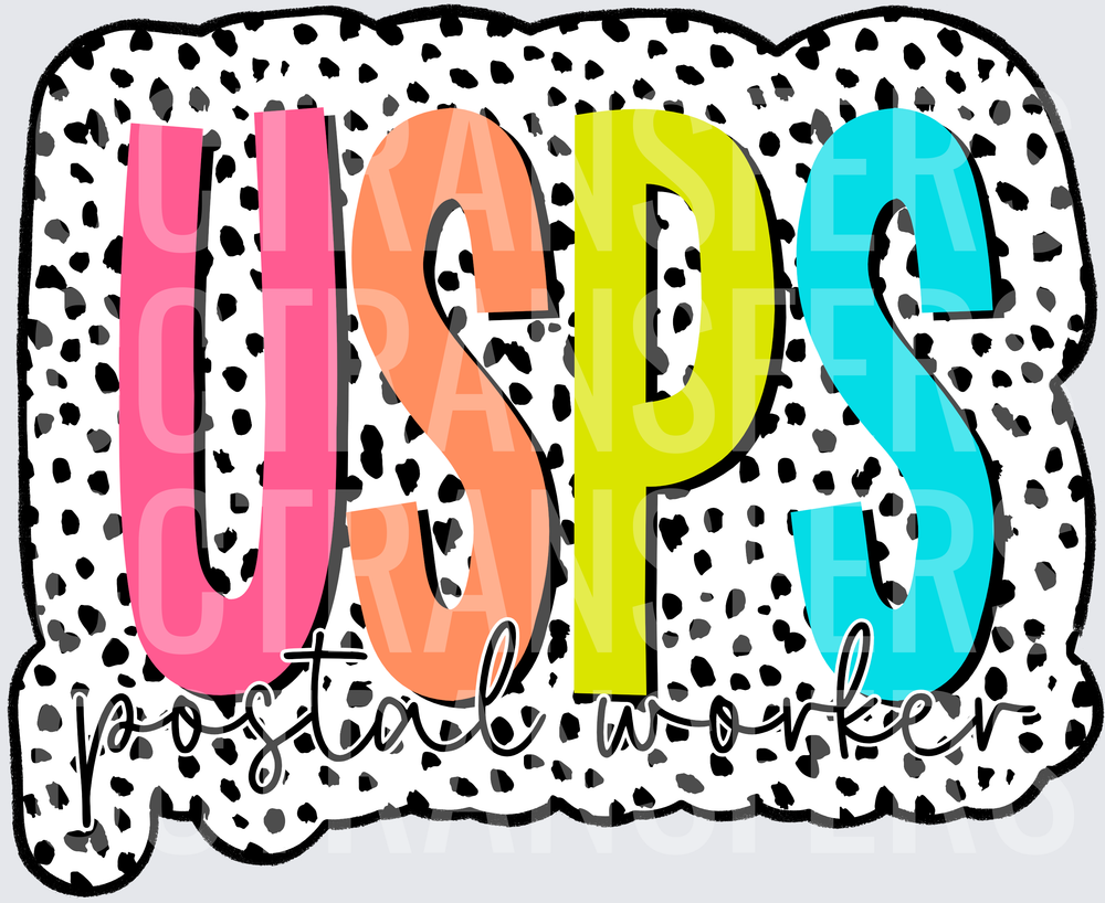 Postal Worker Colorful Dalmatian Print Bold Letters DTF