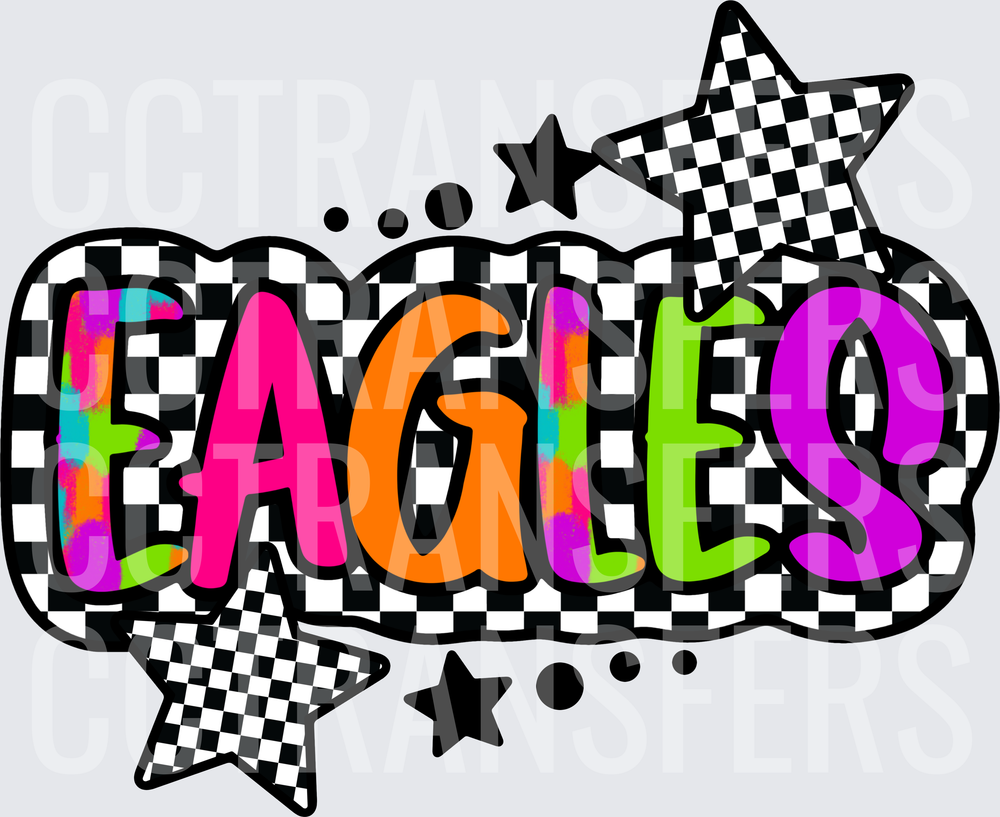 Eagles Neon Retro Checkered Star Design (DTF)