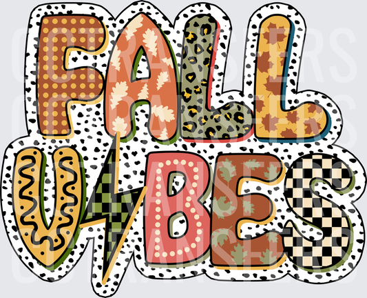 Fall Vibes Mixed Pattern Patchwork Autumn Text (DTF)