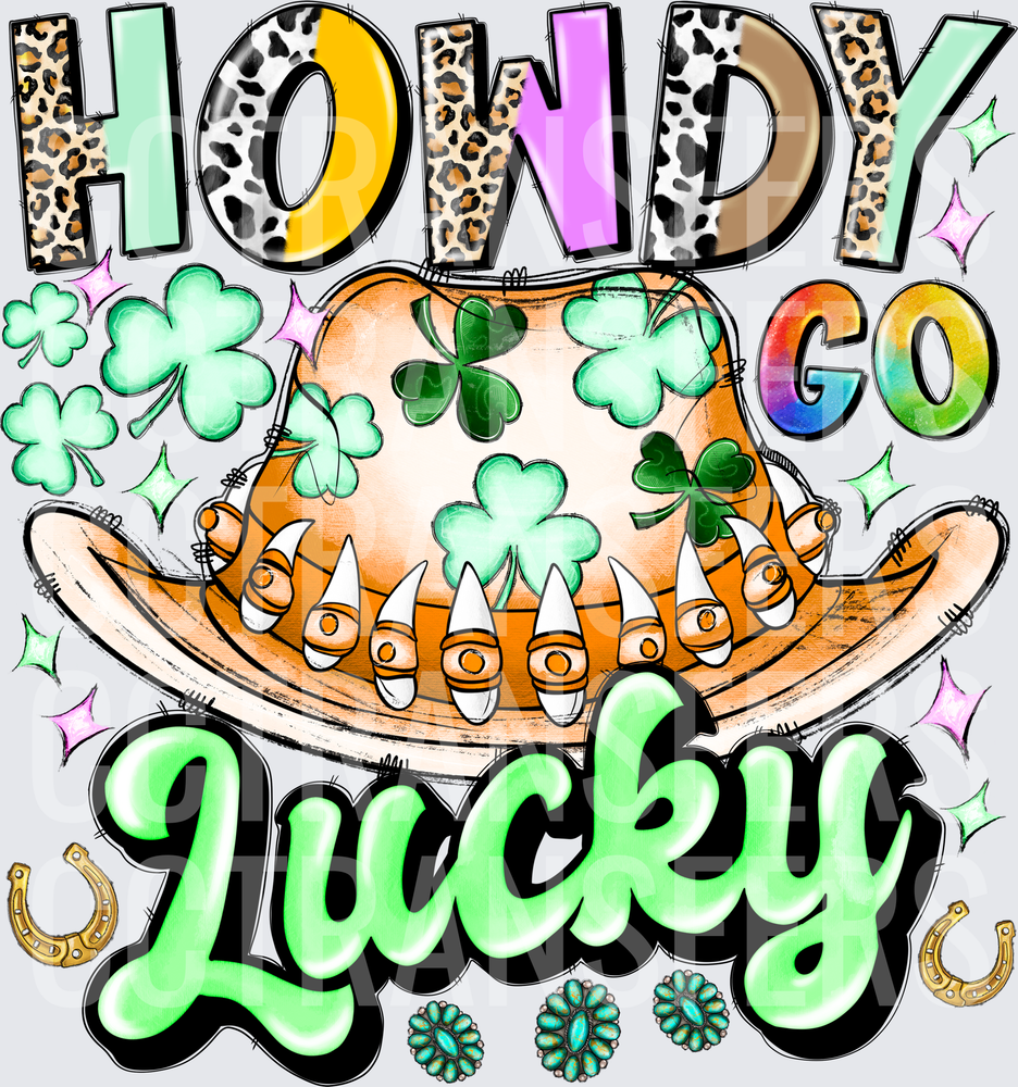 Howdy Go Lucky Western Cowboy Hat Shamrock (DTF)