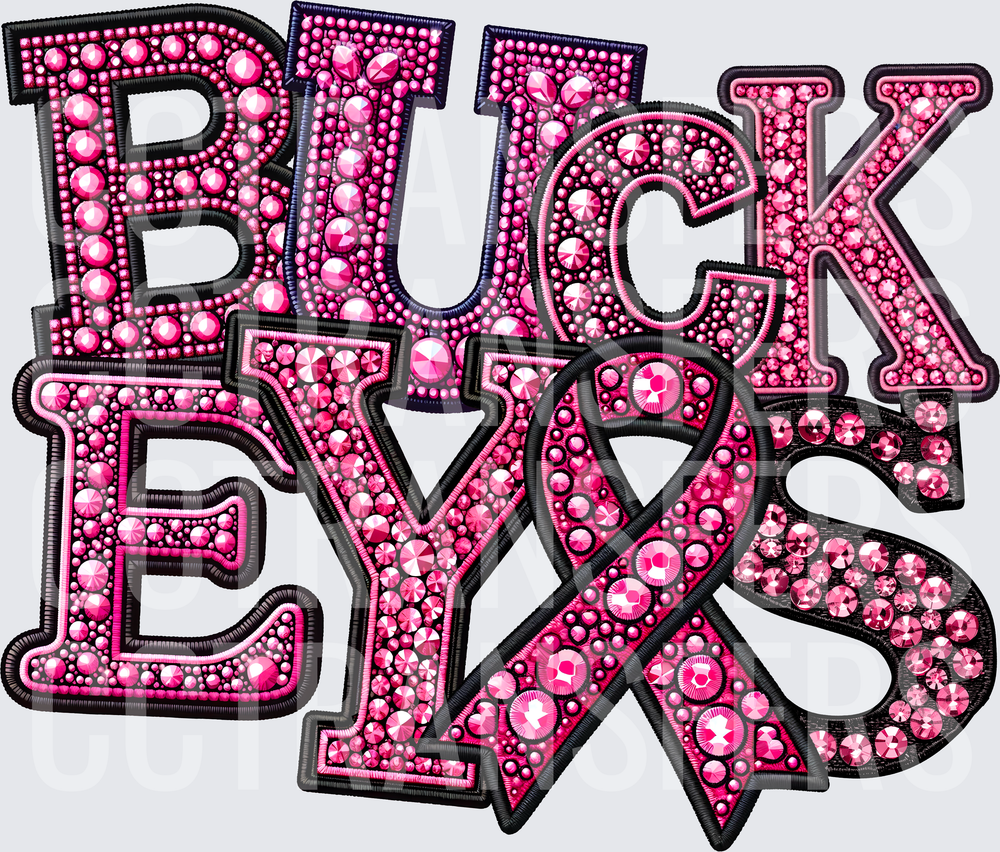 Pink Rhinestone Bedazzled Buckeyes Breast Cancer Ribbon (DTF)