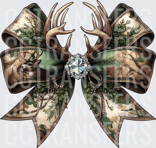 Camo Bow Whitetail Buck Antlers Diamond Gem Jewel (DTF)