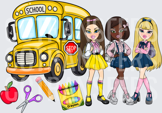 Trendy Doll Girls Back to School Bus Squad (DTF)