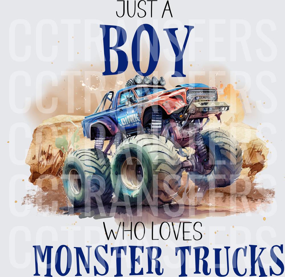Just A Boy Who Loves Monster Trucks Watercolor (DTF)
