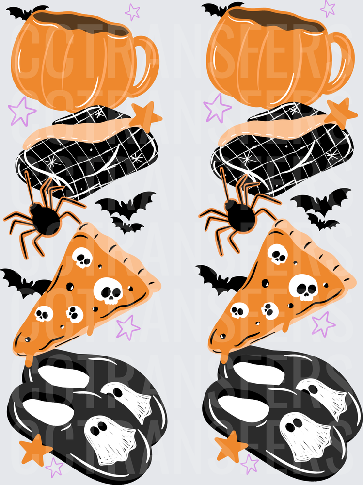 Halloween Pumpkin Mug Spider Skulls Ghost Treats Stack (DTF)