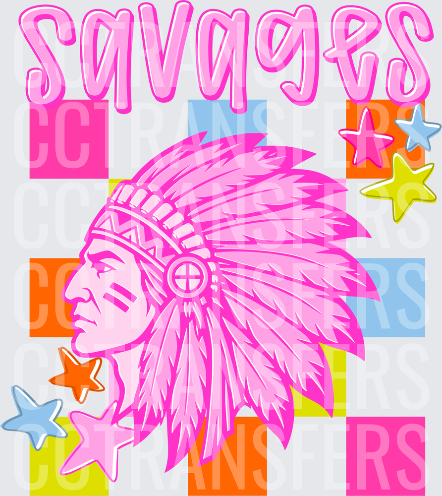 Savages Native Chief Pink Retro Checkered Stars (DTF)