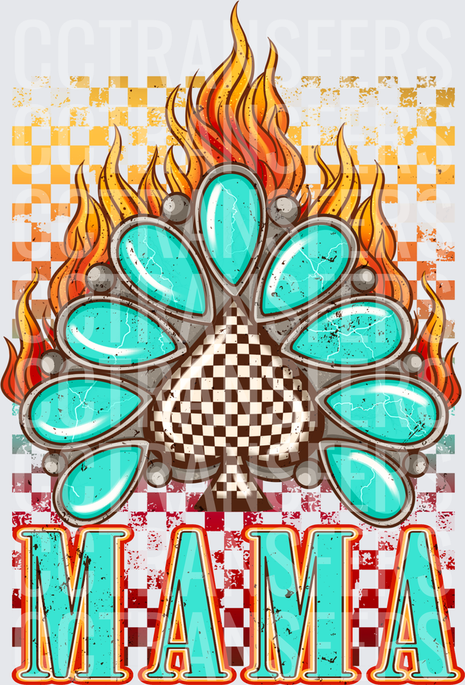 Mama Turquoise Squash Blossom Flaming Spade Checkered (DTF)
