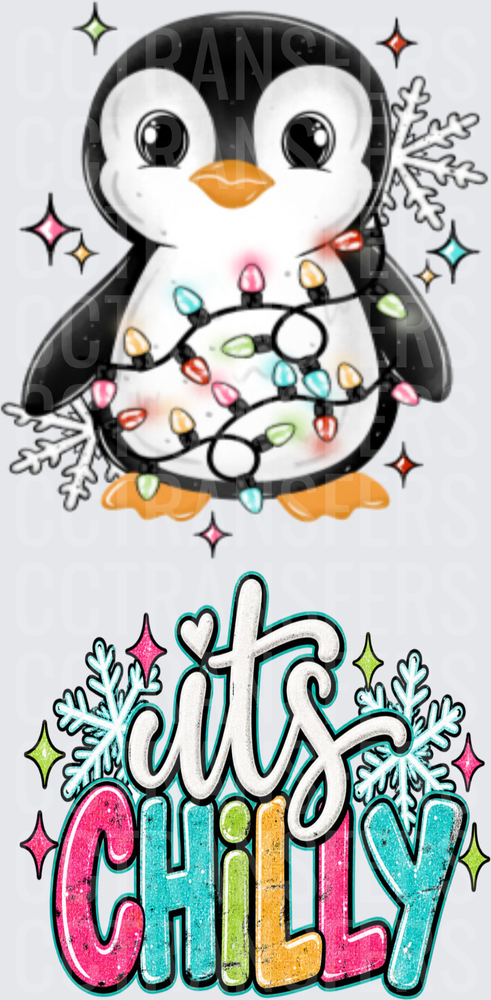 Cute Penguin Wrapped in Christmas Lights Its Chilly (DTF)