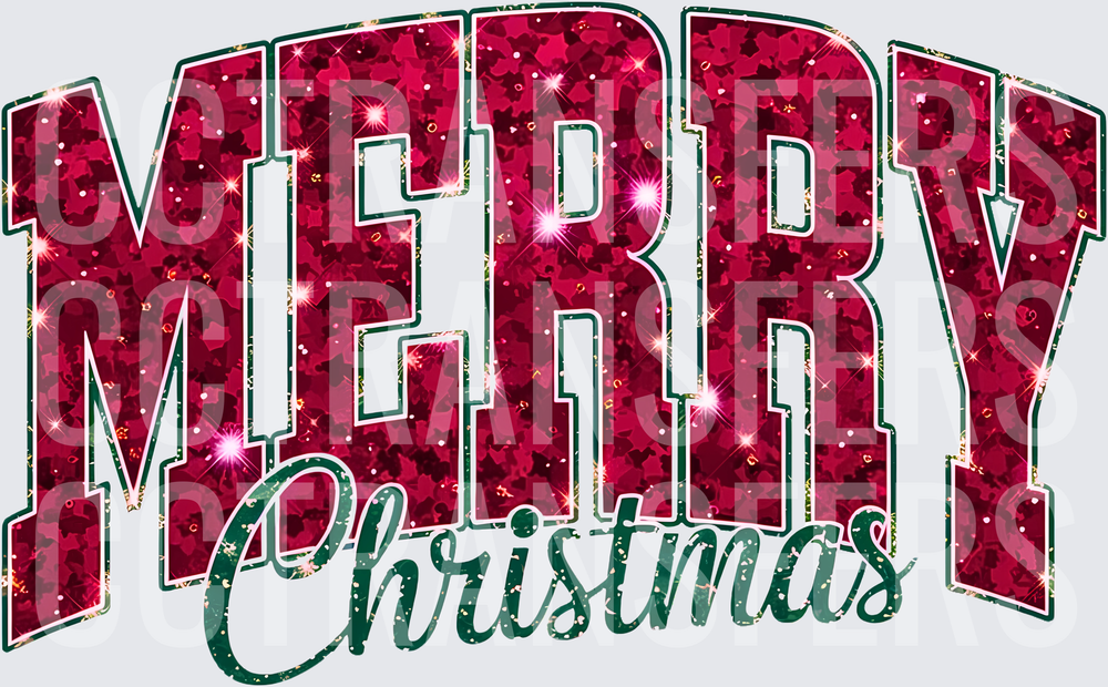 Merry Christmas Red Glitter Varsity Letter Design (DTF)