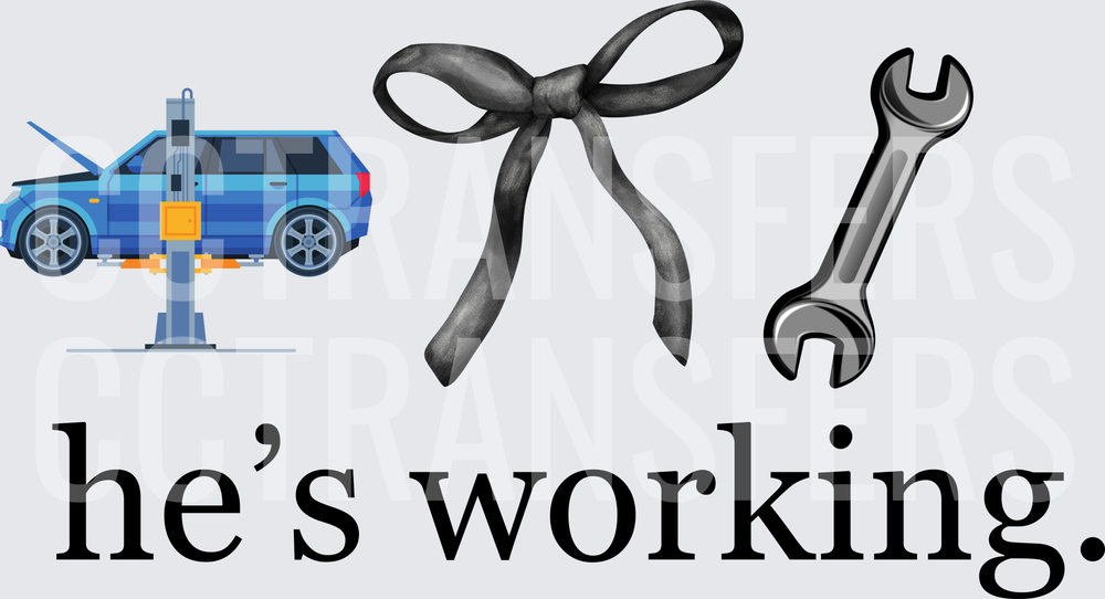 Car On Lift Bow Wrench He's Working (DTF)