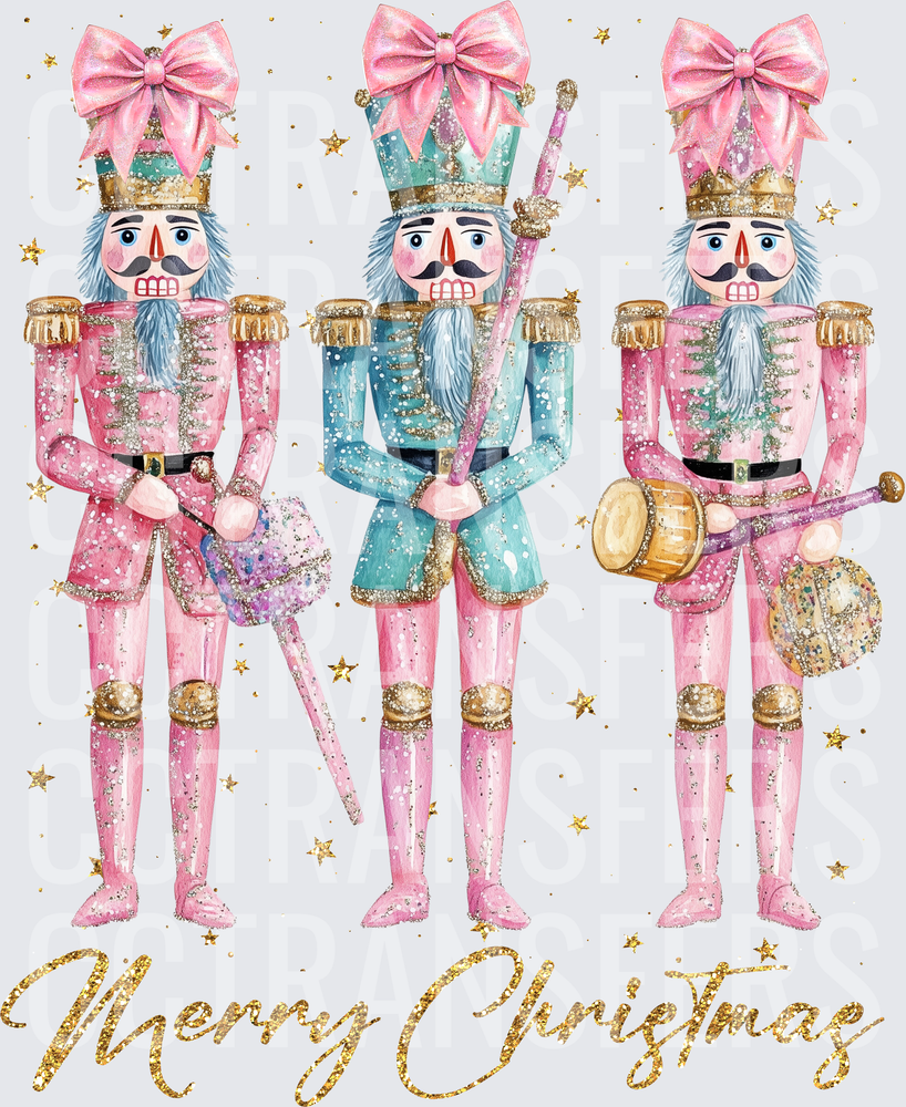 Merry Christmas Pink Glitter Toy Soldiers Trio (DTF)