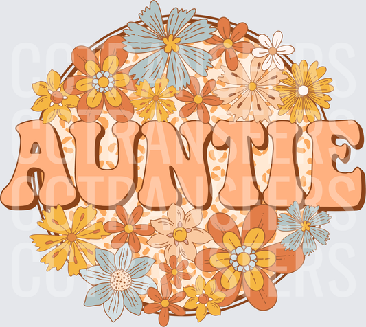 Retro Auntie Groovy Floral Circle Boho Design (DTF)