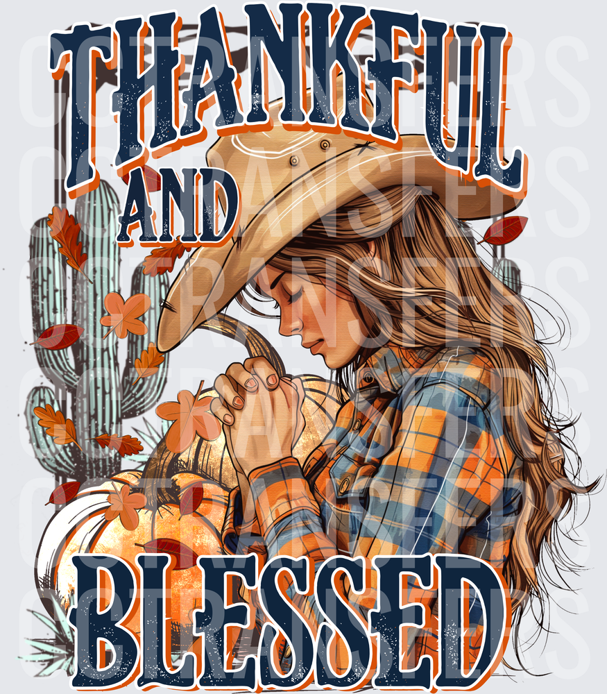 Thankful and Blessed Praying Cowgirl Fall Pumpkin (DTF)