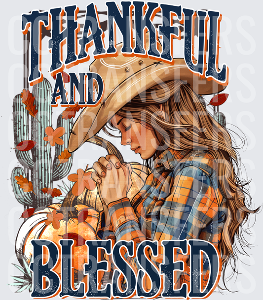 Thankful and Blessed Praying Cowgirl Fall Pumpkin (DTF)