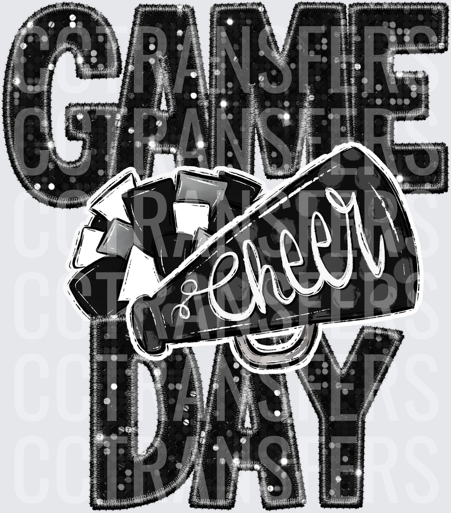 Black Sequin Game Day Cheer Megaphone Pom Pom (DTF)