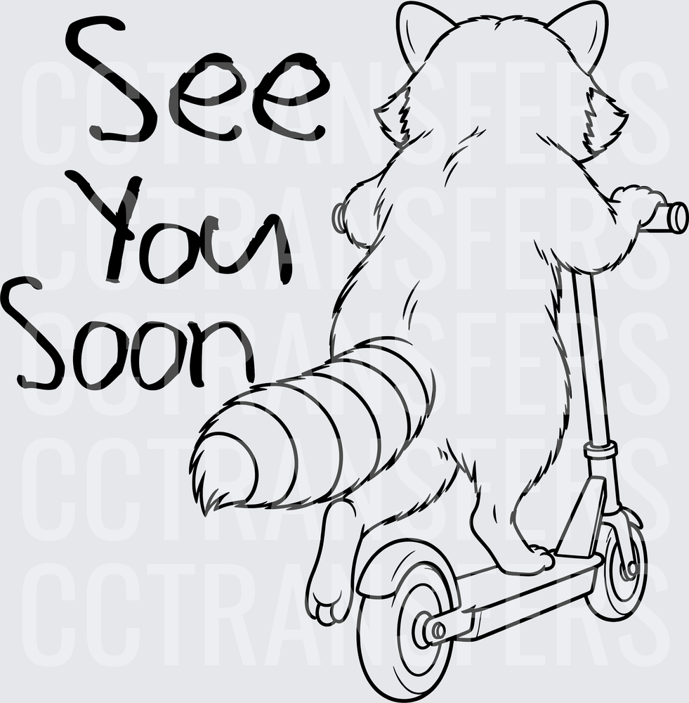Raccoon Riding Scooter See You Soon (DTF)
