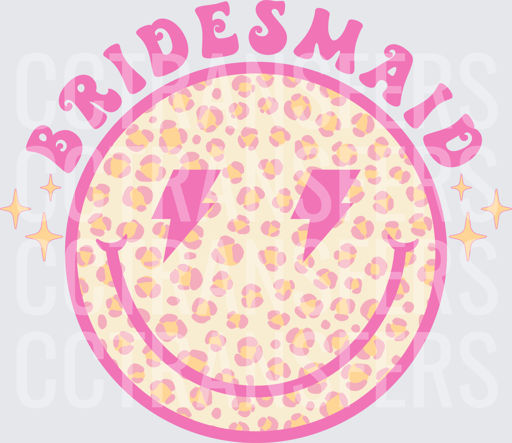 Bridesmaid Leopard Print Smiley Face Lightning Bolt (DTF)