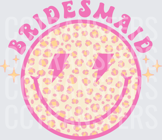 Bridesmaid Leopard Print Smiley Face Lightning Bolt (DTF)