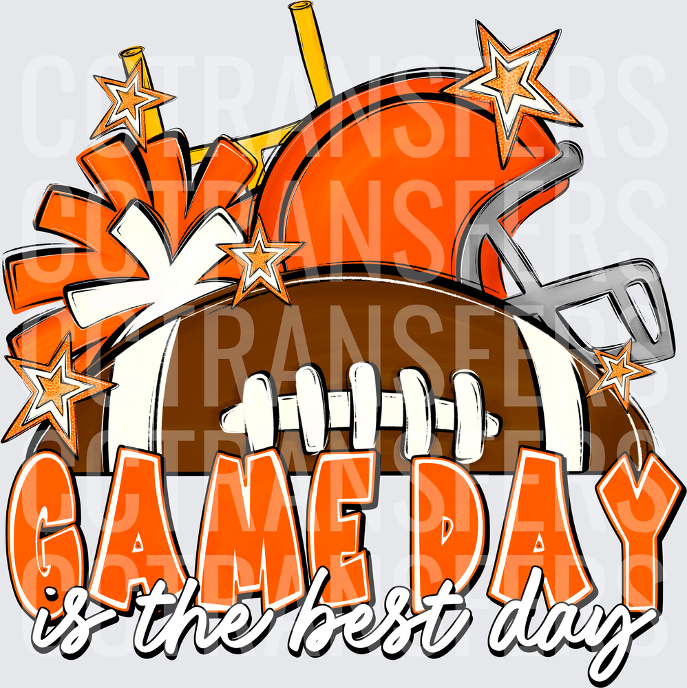 Game Day Is The Best Day Orange Football Helmet Stars (DTF)